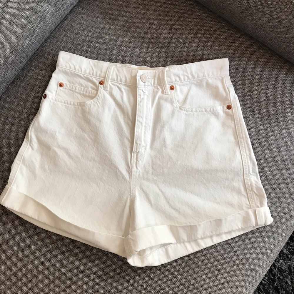 GAP super high rise white denim shorts